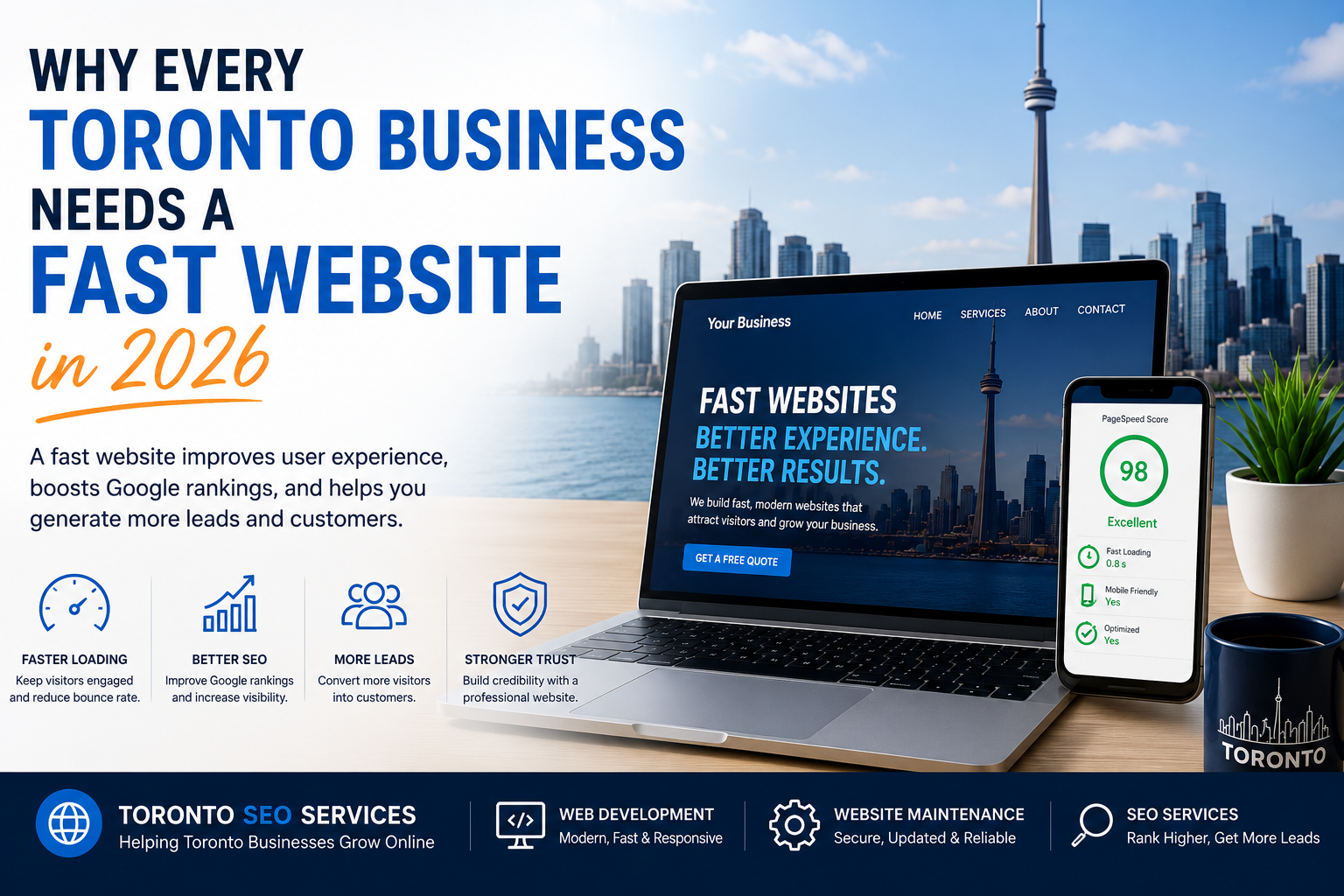 Fast website optimization helping Toronto businesses improve user experience, SEO rankings, and lead generation.