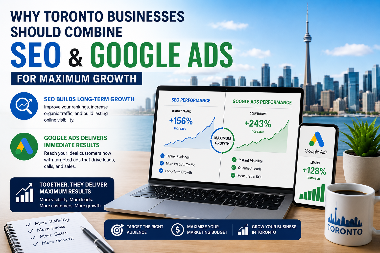 SEO and Google Ads strategy helping Toronto businesses improve search rankings, increase website traffic, and generate qualified leads.